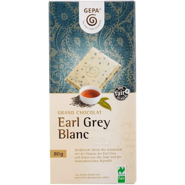 Ciocolata alba bio cu ceai negru earl grey si ulei de bergamota, 80g