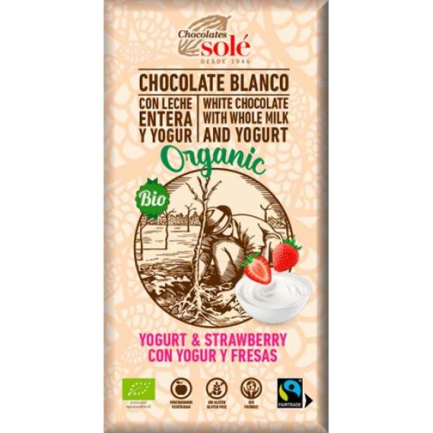 Ciocolata alba bio cu iaurt si capsuni, 100g chocolates