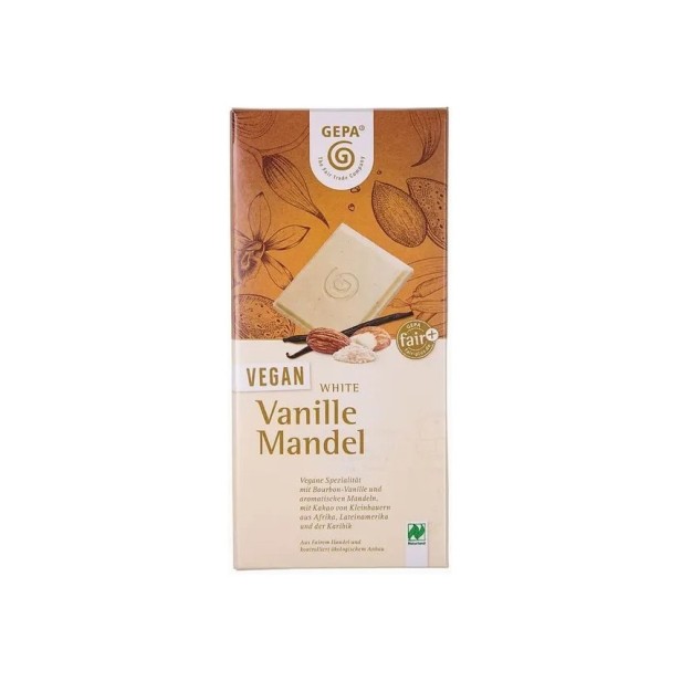 Ciocolata alba bio vegan cu vanilie si migdale, 100g