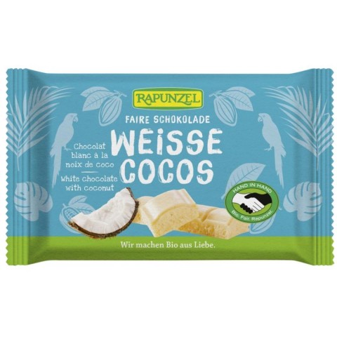 Ciocolata bio, Ciocolata bio alba cristallino cu bucatele de cocos hih - 100 g, biomag.ro