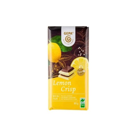 GEPA The Fair Trade Company, Ciocolata alba si neagra cu lamaie, crocanta, bio si fairtrade, 80g, biomag.ro