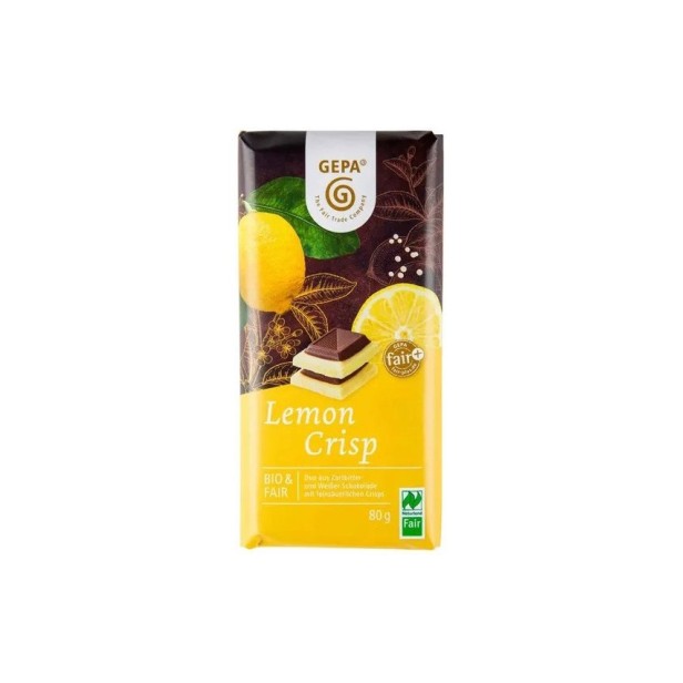 Ciocolata alba si neagra cu lamaie, crocanta, bio si fairtrade, 80g