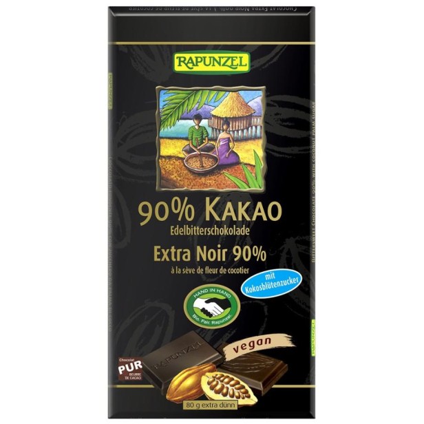 Ciocolata amaruie 90% cacao si zahar de cocos - 80 g