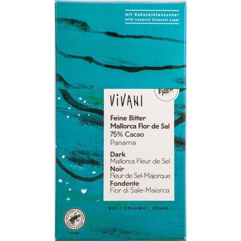Vivani, Ciocolata amaruie cu 75% cacao si flori de sare - 80 g, biomag.ro