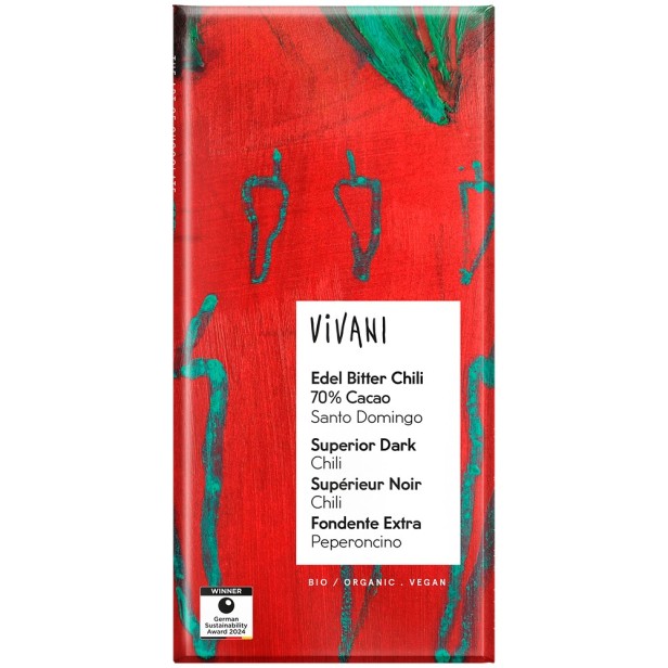 Ciocolata bio amaruie cu cacao 70% si chili - 80 g