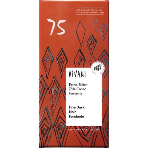 Vivani, Ciocolata amaruie fina cu 75% cacao panama - 80 g, biomag.ro