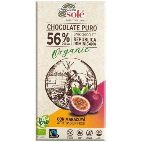 Chocolates Sole, Ciocolata bio 56% cacao cu maracuja, 100g chocolates, biomag.ro