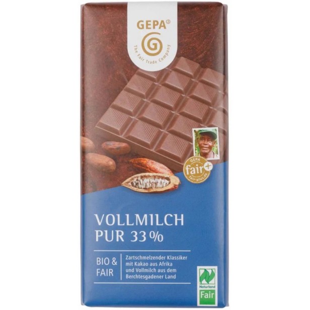 Ciocolata bio si fairtrade cu lapte 33% cacao, 100g