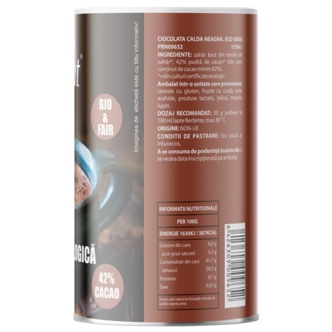 Pronat Can Pack, Ciocolata calda bio & fairtrade 800g, biomag.ro