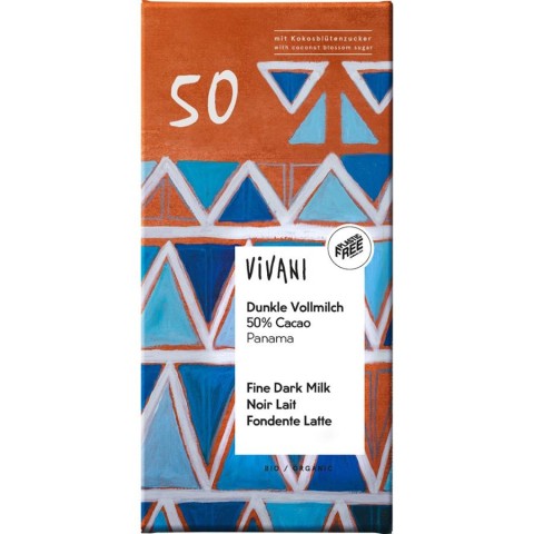 Vivani, Ciocolata cu 50% cacao si lapte integral - 80 g, biomag.ro