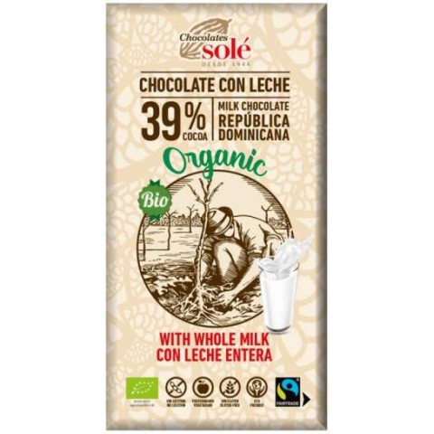 Chocolates Sole, Ciocolata cu lapte bio si fairtrade, 100g chocolates, biomag.ro