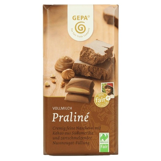 Ciocolata cu lapte bio si fairtrade umpluta cu crema de alune, 100g