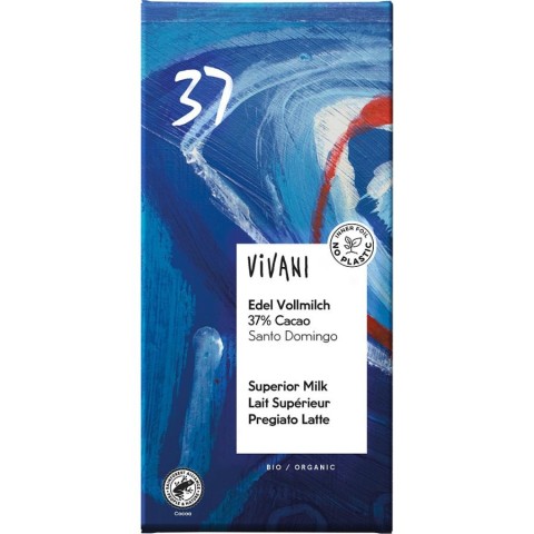 Vivani, Ciocolata bio cu lapte integral si 37% cacao - 100 g, biomag.ro