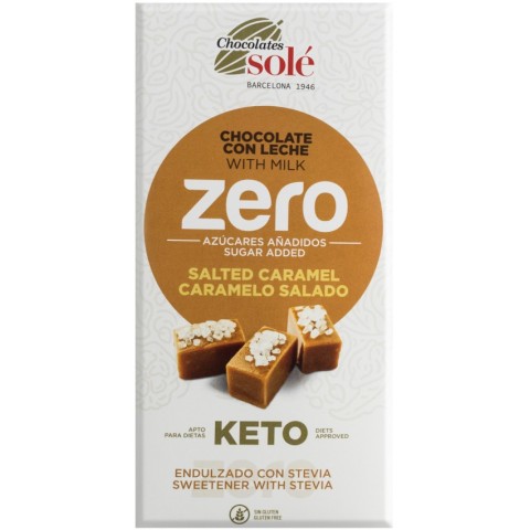 Chocolates Sole, Ciocolata cu lapte si caramel sarat, indulcita cu stevie, 100g chocolates, biomag.ro