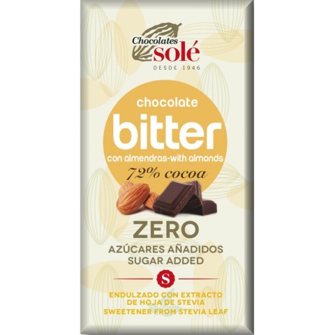 Chocolates Sole, Ciocolata cu migdale indulcita cu stevie, minim 72% cacao, 100g chocolates, biomag.ro