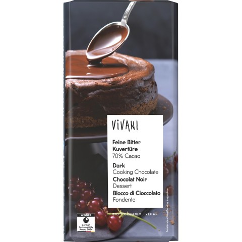 Vivani, Ciocolata bio cuvertura amaruie - 150 g, biomag.ro