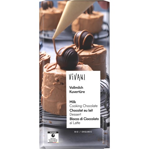 Vivani, Ciocolata cuvertura bio cu lapte integral - 150 g, biomag.ro