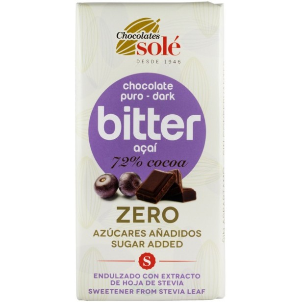 Ciocolata neagra 72% cacao cu acai, indulcita cu stevie, 100g chocolates