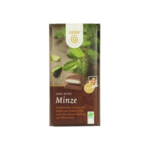 GEPA The Fair Trade Company, Ciocolata neagra amaruie, delicata, cu crema proaspata de menta, bio si fairtrade, 100g, biomag.ro