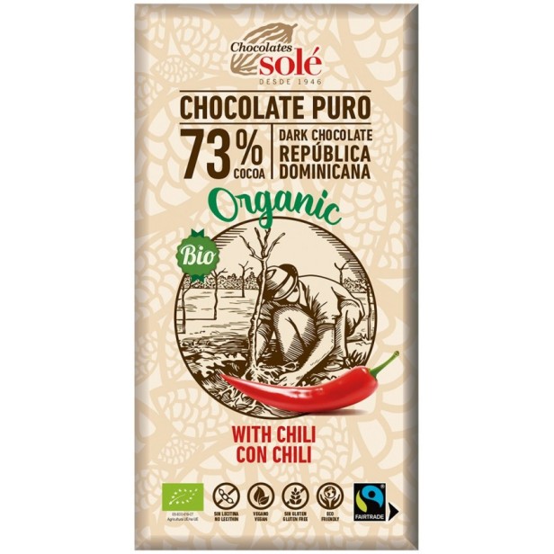 Ciocolata neagra bio cu chili, 73% cacao, 100g chocolates