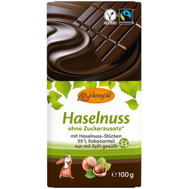 Ciocolata neagra cu alune fara adaos de zahar 55% cacao, 100g