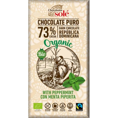 Chocolates Sole, Ciocolata neagra cu menta bio si fairtrade 73% cacao, 100g chocolates, biomag.ro