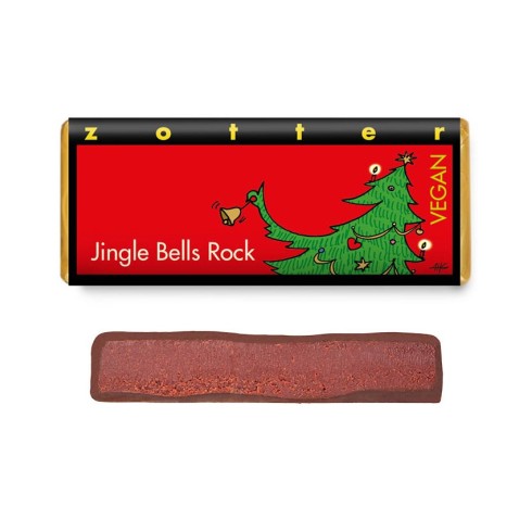Ciocolata neagra vegana bio umpluta cu ganache de vin rosu Jingle Bells Rock, 70g