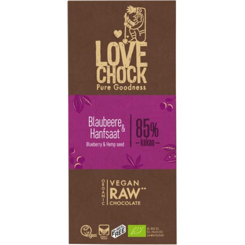 Ciocolata raw vegana cu afine si seminte de canepa - 70 g