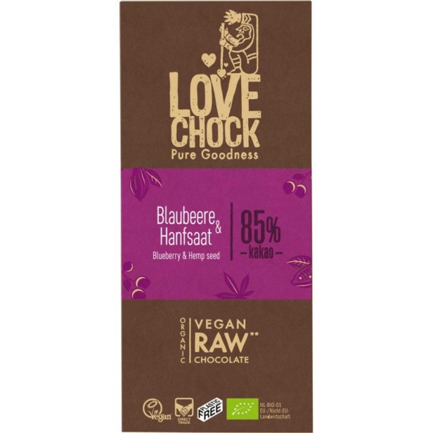 Ciocolata raw vegana cu afine si seminte de canepa - 70 g