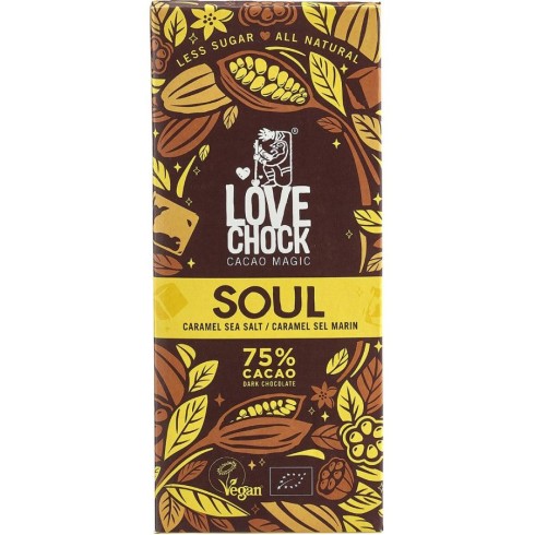 Ciocolata vegana bio cu 75% cacao si caramel sarat - 70 g