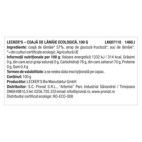Lecker's, Coaja de lamaie bio, 100g lecker's, biomag.ro