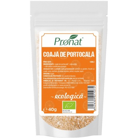 Pronat Zipp Pack, Coaja de portocala bio, maruntita, 40g, biomag.ro
