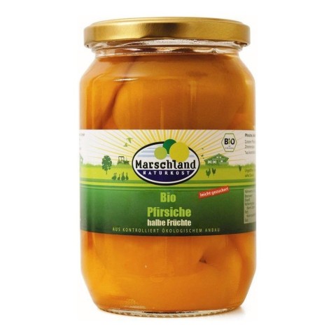 Marschland, Compot bio de piersici jumatati, 680g / 385g, biomag.ro