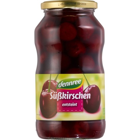 Dennree, Compot bio de cirese fara samburi - 700 g, biomag.ro