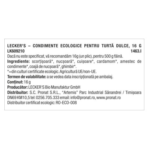 Lecker's, Condimente bio pentru turta dulce, 16g lecker's, biomag.ro