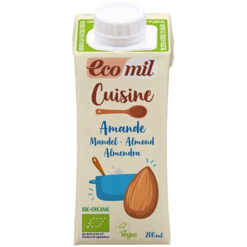 Ecomil, Crema vegetala bio din migdale, pentru gatit, 200ml ecomil cuisine, biomag.ro
