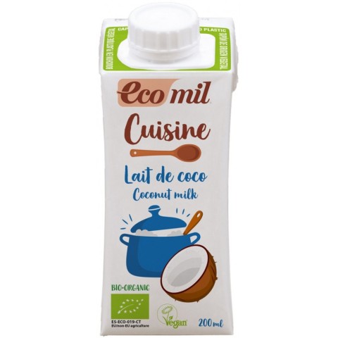 Ecomil, Crema vegetala bio pentru gatit pe baza de cocos, 200ml ecomil cuisine, biomag.ro