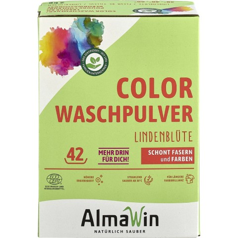 AlmaWin, Detergent pudra pentru rufe colorate cu parfum de flori de tei - 2 kg, biomag.ro