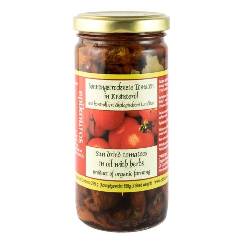 Masline, Rosii uscate la soare, in ulei cu ierburi aromatice, bio, 235 g, biomag.ro