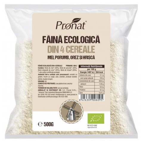 Pronat Foil Pack, Faina bio din patru cereale natural fara gluten, 500g, biomag.ro