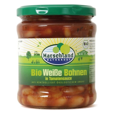 Marschland, Fasole alba bio in sos de rosii, 350g, biomag.ro