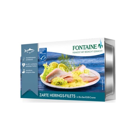 Pagina 3 Conserve, pateuri, File de hering fraged in sos bio cu mustar si marar, 200g, biomag.ro