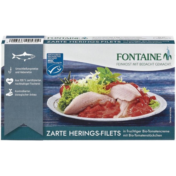File de hering in sos bio de tomate cu bucati de tomate - 200 g