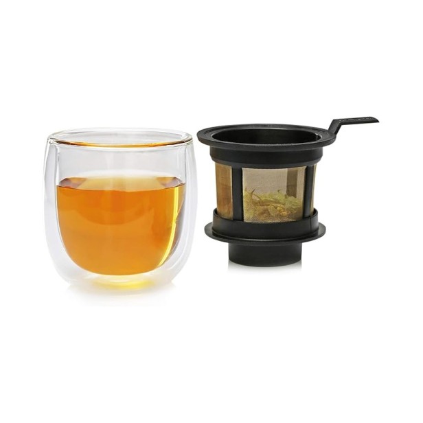 Hot glass system, pahar cu pereti dubli pentru ceai, cu filtru integrat, 130ml, riensch&