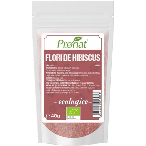 Pronat Zipp Pack, Flori de hibiscus bio, maruntite, 40g, biomag.ro