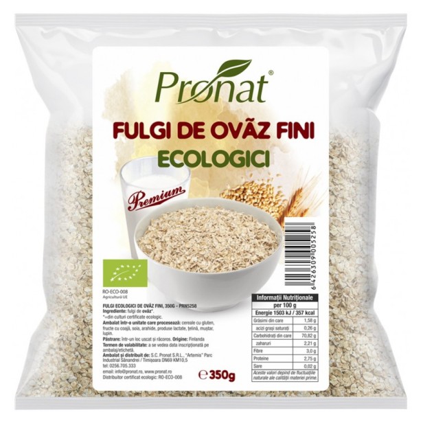 Fulgi bio de ovaz fini, 350g