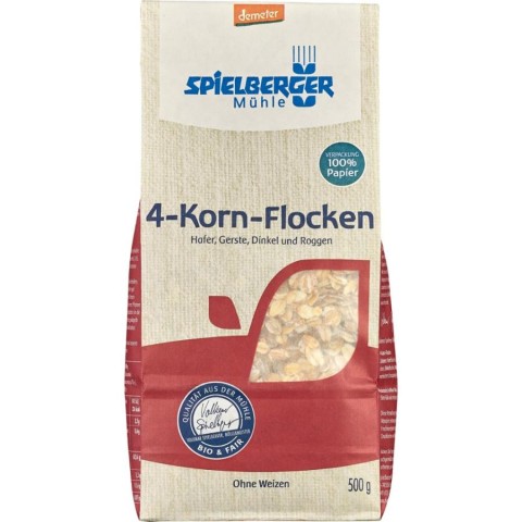 Fulgi din cereale bio, Fulgi bio din 4 cereale integrale demeter - 500 g, biomag.ro
