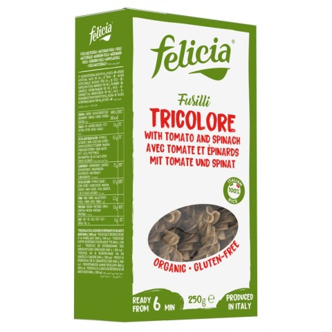 Paste fainoase, Fusilli bio tricolore din faina de orez, 250g, biomag.ro