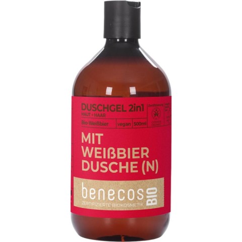 Benecos, Gel de dus 2 in 1 pentru  par si corp cu bere de grau bio - 500 ml, biomag.ro
