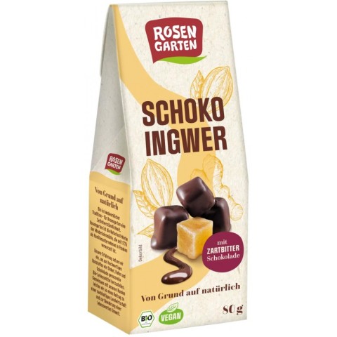 Rosen Garten Naturkost, Ghimbir bioglazurat cu ciocolata neagra, 80g rosen, biomag.ro